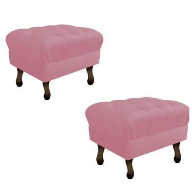 Imagem de Kit 02 Puff Retrô Capitonê Decorativo  Pé em Madeira Sala de Estar Rec