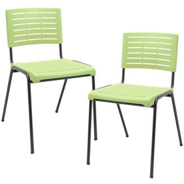 Imagem de Kit 02 Cadeiras Empilhável Fixa Escritório Multiuso Base Preta Kimi P03 Verde Claro - Lyam Decor