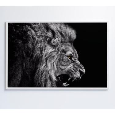 Imagem de Quadro leão preto e branco - Decor&Quadros, 90x60 cm, Adesivo fotográf