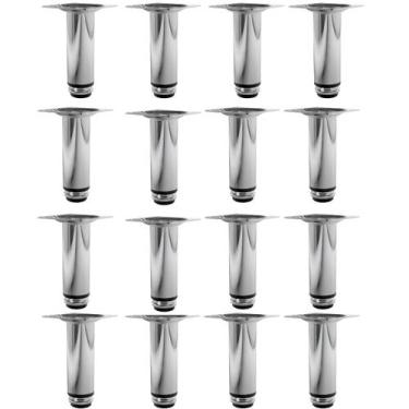 Imagem de Kit 16 Pé Para Móveis Regulável Redondo Cromado 12cm Aço - HD