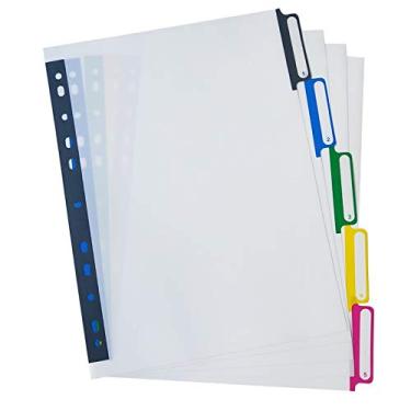 Imagem de Divisórias de aba de plástico A4, design reforçado com 11 furos, serve para a maioria dos tamanhos de anel, 5 abas multicoloridas (21 cm x 29 cm), 5-tabs, A4(8 1/4 x 11 1/2")