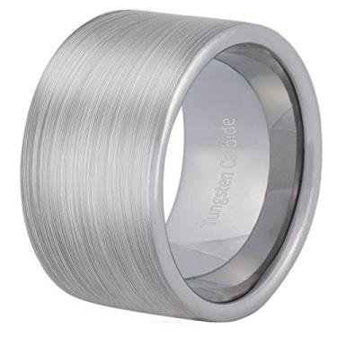Imagem de Anel masculino prata 14 mm grande carboneto de tungstênio aliança legal casamento noivado corte tubo acabamento fosco ajuste confortável, Ouro branco, aço inoxidável, platina, ouro, branco, prata,