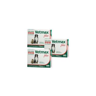 Imagem de Vetmax Plus 700mg Vetnil 4 comp. Cães e Gatos Kit com 3