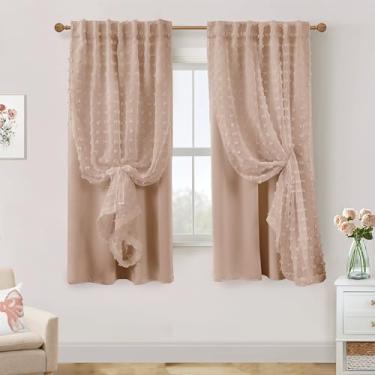 Imagem de Cortinas rosa empoeiradas para quarto de bebê de meninas, cortinas blackout de camada dupla com pompom, 150 cm de comprimento