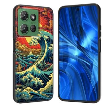 Imagem de JHYYTUJTYP Capa para Moto G 5G 2025, [Teste de queda de grau militar] Capa protetora resistente à prova de choque resistente para Motorola Moto G 5G 2025 de 6,7 polegadas, ondas japonesas retrô