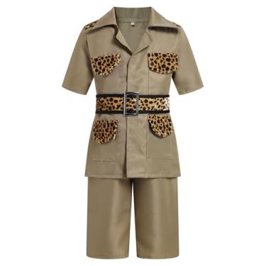 Imagem de IBTOM CASTLE Kids Boys Jungle Safari Halloween Costume Wild One Animals Outfit Short Sleeve Leopard Print Top Short with Belt 3PCS Explorer Sets Theme Party Cosplay Kahki 7-8 Years