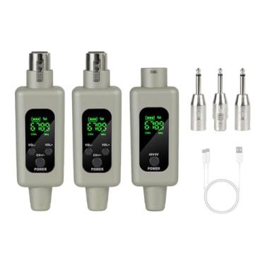 Imagem de Amagogo Adaptador de microfone XLR Conjunto de 2,4 GHz Transmissor de microfone e kit de receptor Dispositivos de transmissão sem fio portáteis para guitarras, Cinza, 1 Por 2