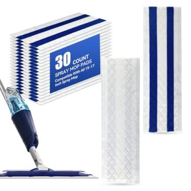 Imagem de 30 refis de esfregão Ultrathick de microfibra para limpador de piso de madeira Bona e todos os esfregões de sistema de gancho e laço de 38 a 43 cm. Almofadas de esfregão descartáveis resistentes para