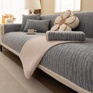 Imagem de WMLTZFUS Capa de sofá de chenille seccional de pele macia grossa para cães, crianças, protetor de móveis macio para sofá de 2 3 e 4, estilo moderno, antiderrapante, adequado para animais de estimação