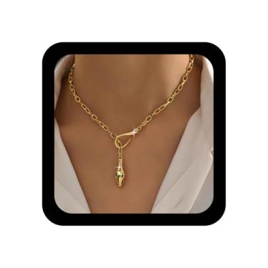 Imagem de Ximdble Colar vintage de cristal de cobra Y Lariat com strass Viper Punk clipe de papel gargantilha pingente esmeralda CZ joia gota de serpente para mulheres, Zinco, Sem Pedra Preciosa