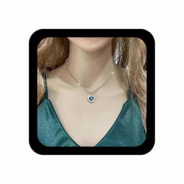 Imagem de Ximdble Colar com pingente de coração rubi de cristal vintage boho coração amor colar strass corrente de strass vermelho rubi amor colar gargantilha para mulheres, Zinco, Sem Pedra Preciosa