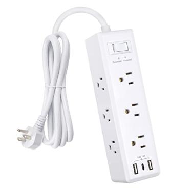 Imagem de Clear Power Filtro De Linha Com 9 Saídas E 3 Portas Usb (1 Usb-C), Cabo De Alimentação De 1,5 M, Plugue Plano, Várias Saídas Em 3 Lados, Estação De Carregamento De Mesa, Branco, Dc3S-1109-Dc