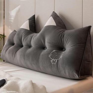 Imagem de LGEOELIAS Travesseiro de cabeceira triangular macio para leitura, decoração de orelhas de gato fofas, almofada de cabeceira triangular, sofá duplo, grande, encosto para cabeceira, travesseiro king