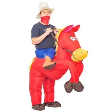 Imagem de JYZCOS Fantasia de cowboy inflável vestido chique ocidental para homens e mulheres Halloween festa terno, Adult Red, One Size