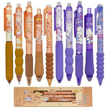 Imagem de Lopenle 10 canetas de gel apagáveis, capivara, porta-lápis de esponja macia com tinta azul para escola, escritório, diário, Natal, festa de aniversário