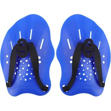 Imagem de WOULDWIN Palmar Nadadeira De Mão Paddles com alças ajustáveis,Palmatórias de natação contornadas à mão-azul