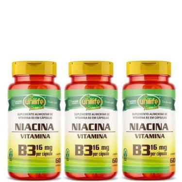 Imagem de KIT C/3 Vitamina B3 Niacina 500mg 60 Caps Vegana Unilife