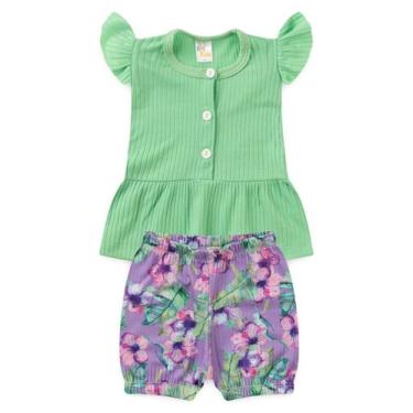 Imagem de Conjunto Bata Shorts Verão Canelado Bebê - Verdinho - Ame Kids, P