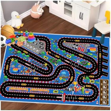 Imagem de Tapete de carro infantil para brincar com carros de brinquedo, tapete de pista de corrida, tapete para crianças, sala de jogos, sala de aula, tapete de pista de corrida de karting para quarto