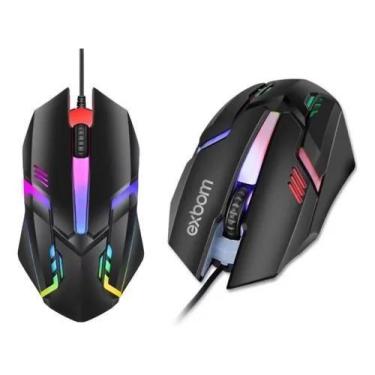 Imagem de Mouse Gamer RGB Exbom MS62 USB 1200 DPI Preto para PC, LED Colorido, D