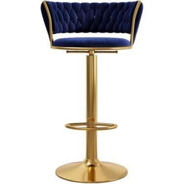 Imagem de Banquetas De Bar De Café Da Manhã De Cozinha Banquetas De Altura De Balcão Com Encosto Assento De Veludo Cadeiras De Balcão Acolchoadas Cadeiras De Bar Bancos, Gold Leg Blue Pad, 65-80cm