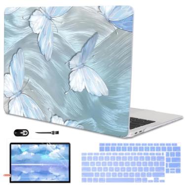 Imagem de LCMOCICO Compatível com MacBook Air 13 polegadas 2021 2020 capa M1 A2337 A2179 A1932 versão 2018 2019, capa rígida de plástico padrão e capa de teclado para Mac Air 13.3 Touch ID, borboleta de folha