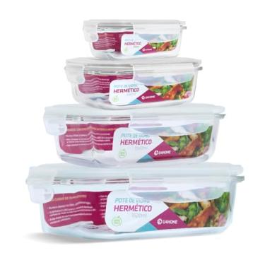 Imagem de Conjunto Jogo 4 Potes Vidro Hermético Marmita Mantimentos Tampa Plastico (Branco)