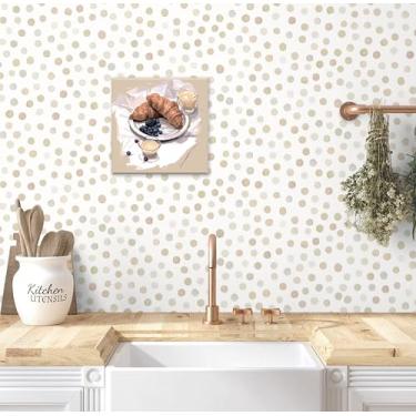 Imagem de Dimoon Papel de parede moderno para contato com bolinhas bege branco natural boho papel de parede autoadesivo removível autoadesivo para locatário, banheiro, quarto, rolo de vinil