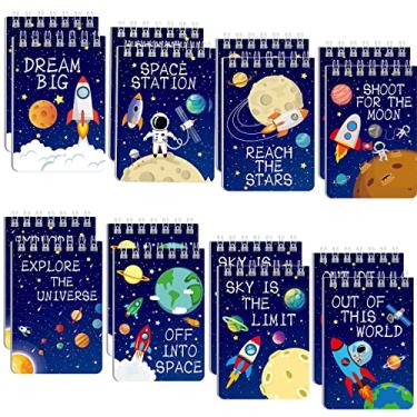 Imagem de Outer Space Mini Notebook 16 Pack Kids Space Party Favor Galaxy Goodie Bags Solar System Astronaut Science Rocket Planet Small Spiral Pocket Notepads for Boys Girls Space Theme Birthday Party Supplies