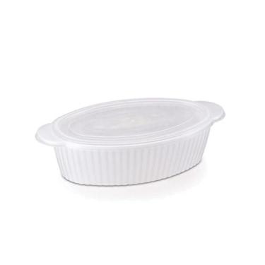 Imagem de Travessa oval canelada pequeno com tampa 650 ml branco - Nitron
