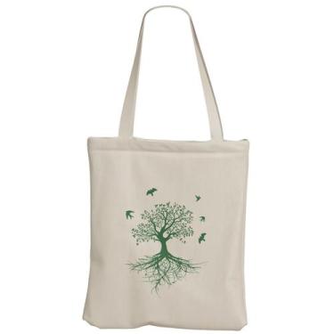 Imagem de Ecobag Natureza Pássaros e Árvores Bolsa de Praia Grande Sacola de Tec