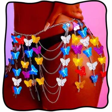 Imagem de Fstrend Correntes corporais de borla lantejoulas borboleta dança saia prata franja cintura cintura quadril acessórios para mulheres, Medium, Liga metálica, Sem Pedra Preciosa