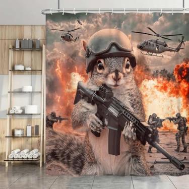 Imagem de Dizifinn Cortina de chuveiro engraçada, engraçada, esquilo, helicóptero, animal, cortina de chuveiro para banheiro, decoração de banheiro infantil divertida, com ganchos 182 x 182 cm