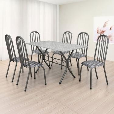 Imagem de Conjunto Sala de Jantar 6 Cadeiras Natal Prata / Granito