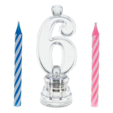 Imagem de Vela Nº 6 Festas Acrílica Luz Led + 2 Velinhas Aniversario - Art Fanta
