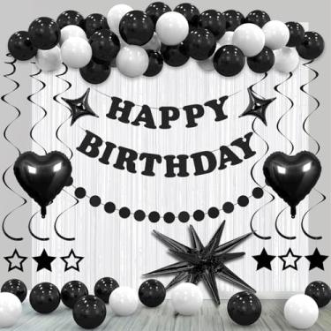 Imagem de Bamstigen Decorações De Aniversário Pretas Para Meninos E Meninas, Decoração Festa Branca Incluindo Faixa, Guirlanda Bolinhas Circulares, Fundo Cortina Com Franjas, Kit Arco Balões Homens Mulheres.