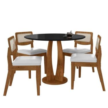 Imagem de Mesa Redonda Camogli 4 Cadeiras Sextavadas Freijó/pto/material sintéti