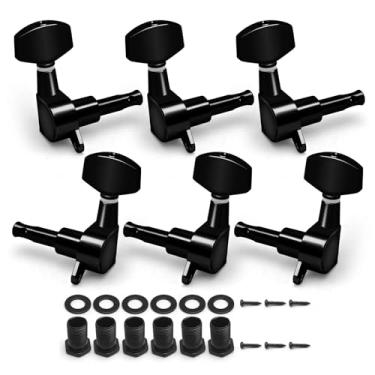 Imagem de MAXCHEER Cravelhas De Afinação Guitarra Seladas À Mão 3R3L, Quadradas Grandes Para Cordas Elétricas, Chaves, Tarraxas Fender Strat Stratocaster Telecaster Ou (Preto, 3R3L)