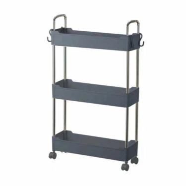 Imagem de Prateleira Cinza Multiuso Com 3 Andares Com Rodinhas 360°