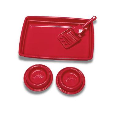 Imagem de Kit Caixa de Areia Para Gatos Bebedouro Comedouro e Pázinha - Pet Inje