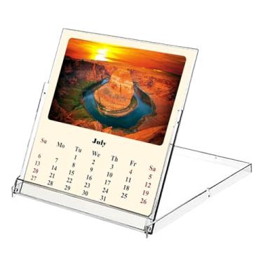 Imagem de Calendário de mesa estilo CD 2025-2026, calendário de 18 meses/agenda/calendário de mesa com suporte de caixa de CD, decoração de escritório, presentes de Natal (pôr do sol e nascer do sol) - Feito