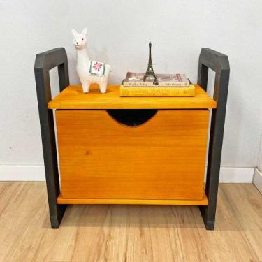 Imagem de Mesa Lateral de Madeira Pinus Linea com Gaveta Carvalho e Preto - ArtF