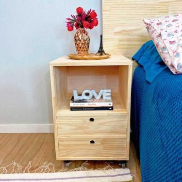 Imagem de Mesa Auxiliar de Madeira Linea com 2 Gavetas com Rodinha de Silicone N