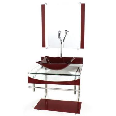 Imagem de Gabinete de vidro 40cm para banheiro curvado duplo inox cuba quadrada 