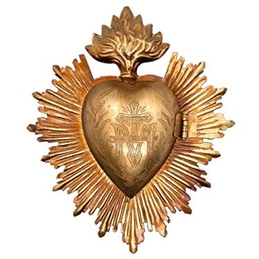 Imagem de Ornamento de parede Milagro Heart Ex Voto | Lindo coração sagrado decoração para casa | Ótimo presente católico para sacramentos e inauguração de casa | Espaço com medalhão para pequenas bugigangas