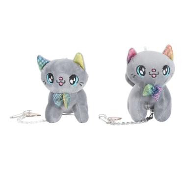 Imagem de 2PCS bonito pelúcia animal chaveiro macio recheado pingente chaveiro para bolsas, mochilas chaves (Gray)
