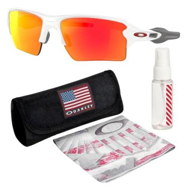 Imagem de OAKLEY Armação branca polida OO9188 FLAK 2.0 XL – Lente PRIZM RUBY, óculos de sol retangulares não polarizados com kit oficial de óculos, Branco polido (59 mm), 59 mm