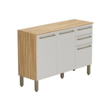 Imagem de Gabinete p/ Pia Cozinha Balcão c/ Tampo Carménère c/ 3 Portas e 2 Gavetas 120cm Amendoa/Off White - Ronipa