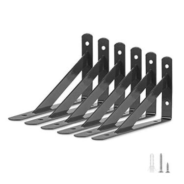 Imagem de Suportes de prateleira resistentes 6 pacotes, suporte de canto Eau L preto 4 x 6 polegadas 90 graus Prateleiras flutuantes, suportes de triângulo tripé para prateleiras de madeira flutuante, 150*95, 6 Packs-Black