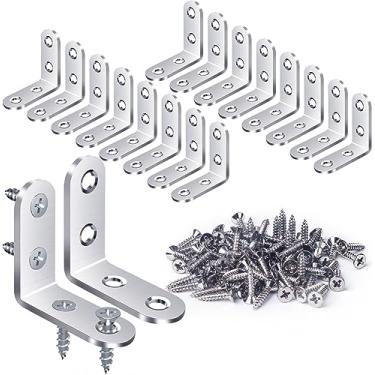Imagem de FATLODA Suporte de canto com suporte em L, 18 peças, suportes em L de aço inoxidável para prateleiras, pequeno suporte de ângulo reto, suporte de canto de metal para cadeira de armário de móveis de madeira com 72 parafusos (40 mm x 40 mm)